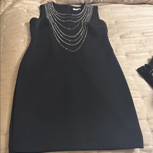 Calvin Klein Black Midi Dress with Silver Beaded Neckline